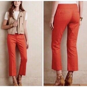 Anthropologie Cartonnier Charlie Flare Crop Pants Size 6 Women's Orange Classic